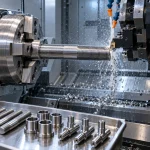 CNC lathe cutting a thread on a steel stud